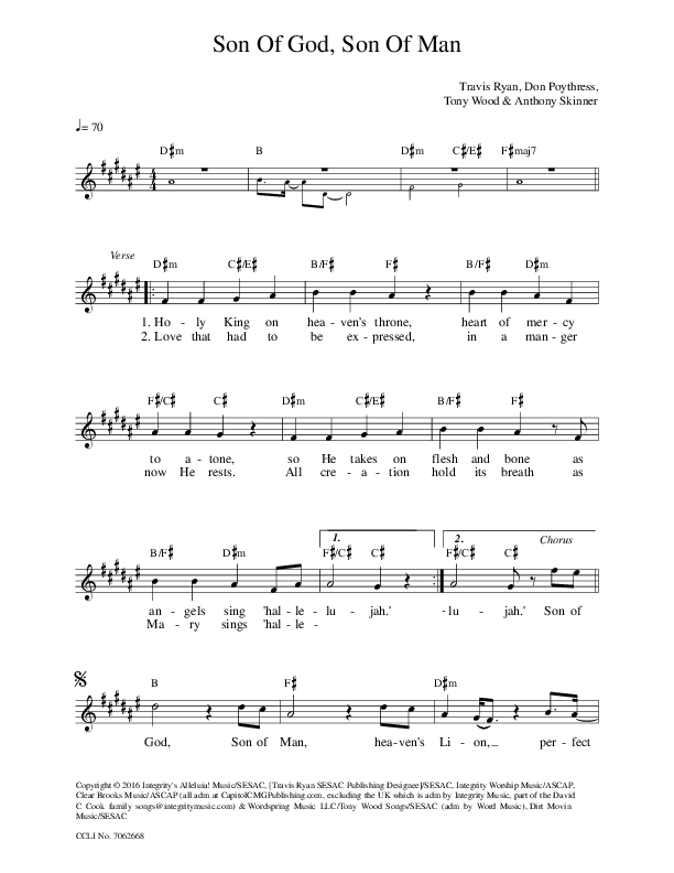 Son Of God Son Of Man Lead Sheet (Travis Ryan)