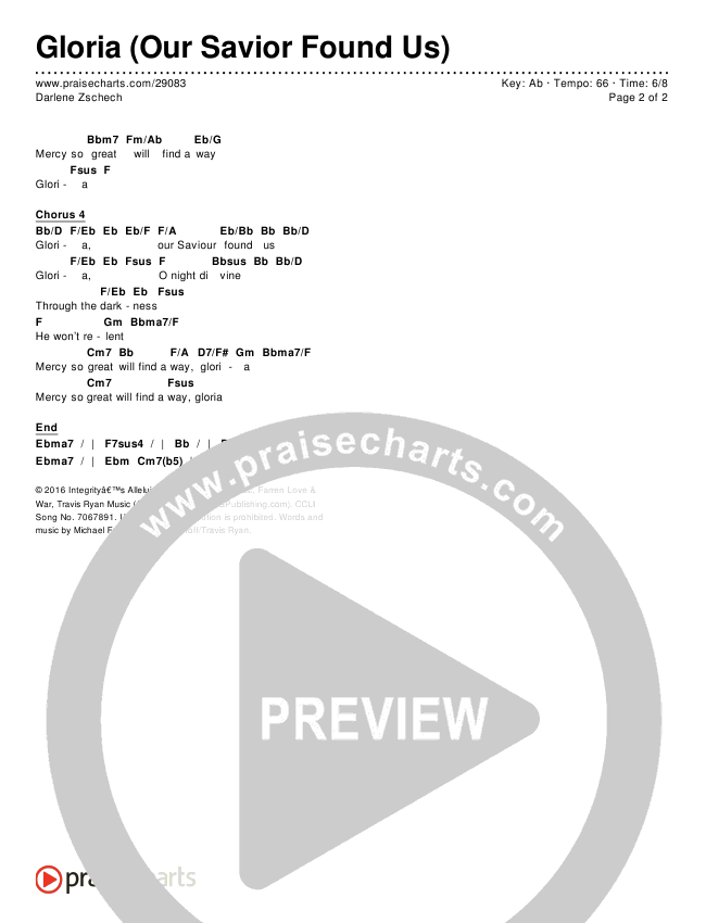 Gloria (Our Savior Found Us) Chord Chart (Darlene Zschech)