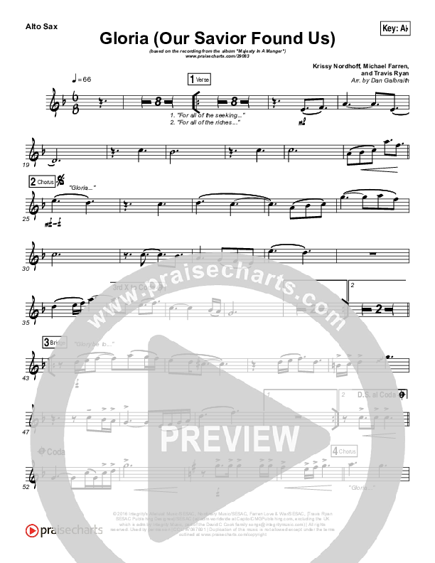 Gloria (Our Savior Found Us) Alto Sax (Darlene Zschech)