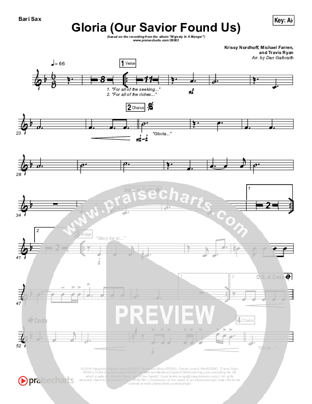 Gloria (Our Savior Found Us) Bari Sax (Darlene Zschech)