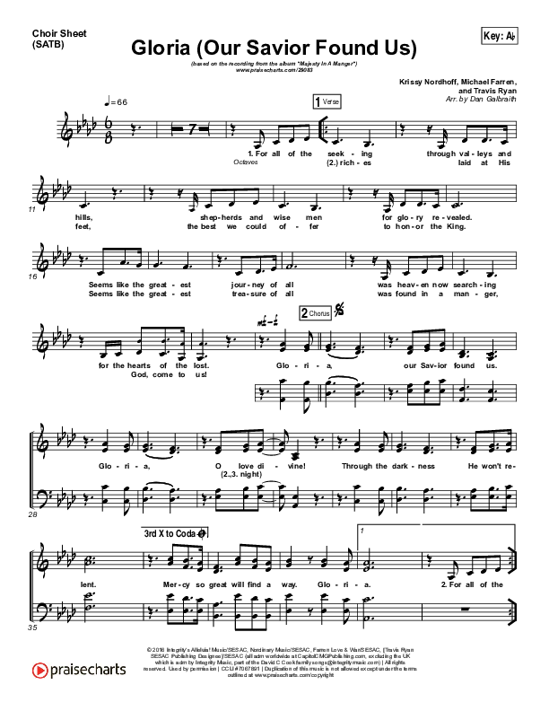 Gloria (Our Savior Found Us) Choir Vocals (SATB) (Darlene Zschech)