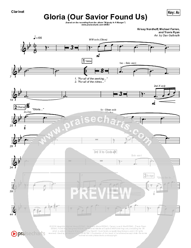 Gloria (Our Savior Found Us) Clarinet (Darlene Zschech)