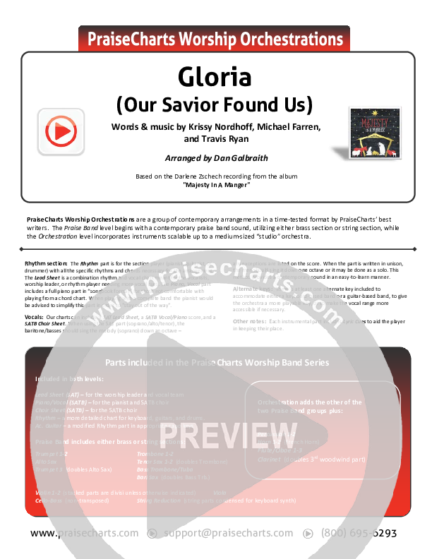 Gloria (Our Savior Found Us) Cover Sheet (Darlene Zschech)