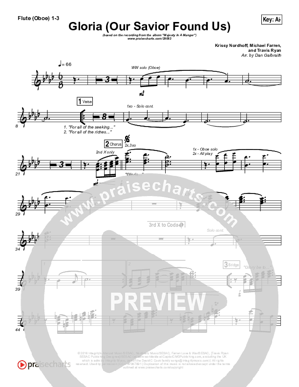 Gloria (Our Savior Found Us) Flute/Oboe 1/2/3 (Darlene Zschech)