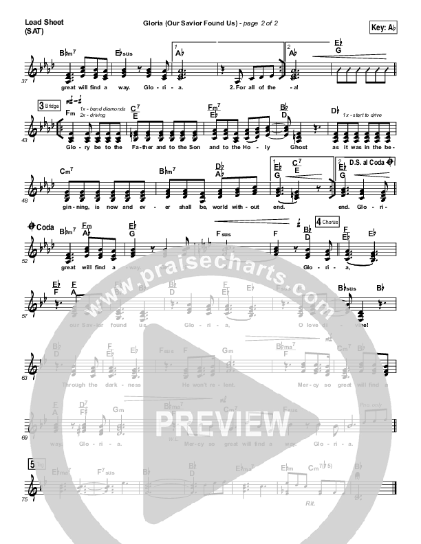 Gloria (Our Savior Found Us) Lead Sheet (SAT) (Darlene Zschech)