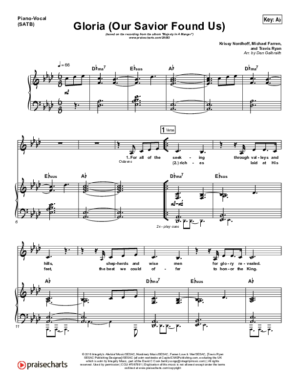 Gloria (Our Savior Found Us) Piano/Vocal Pack (Darlene Zschech)