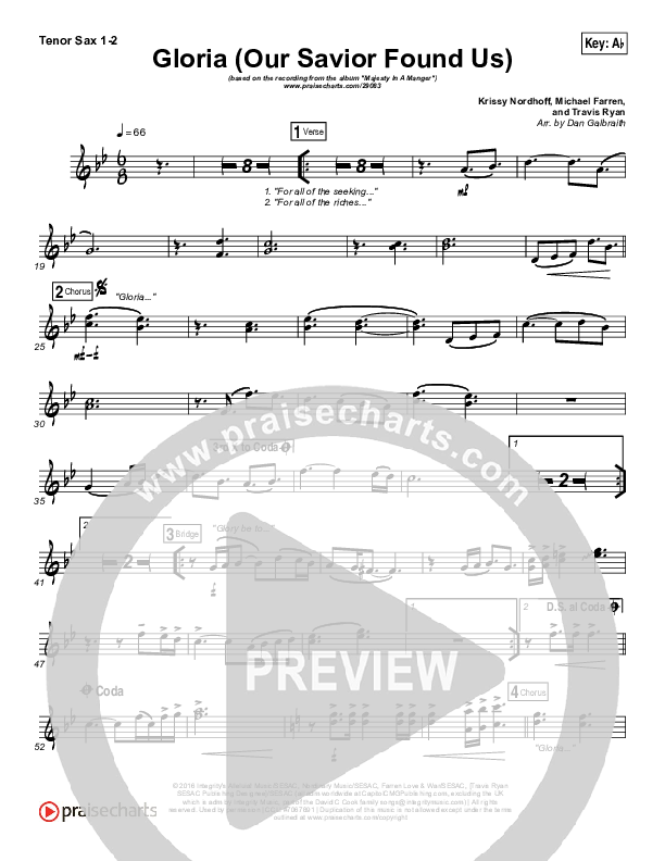Gloria (Our Savior Found Us) Tenor Sax 1/2 (Darlene Zschech)
