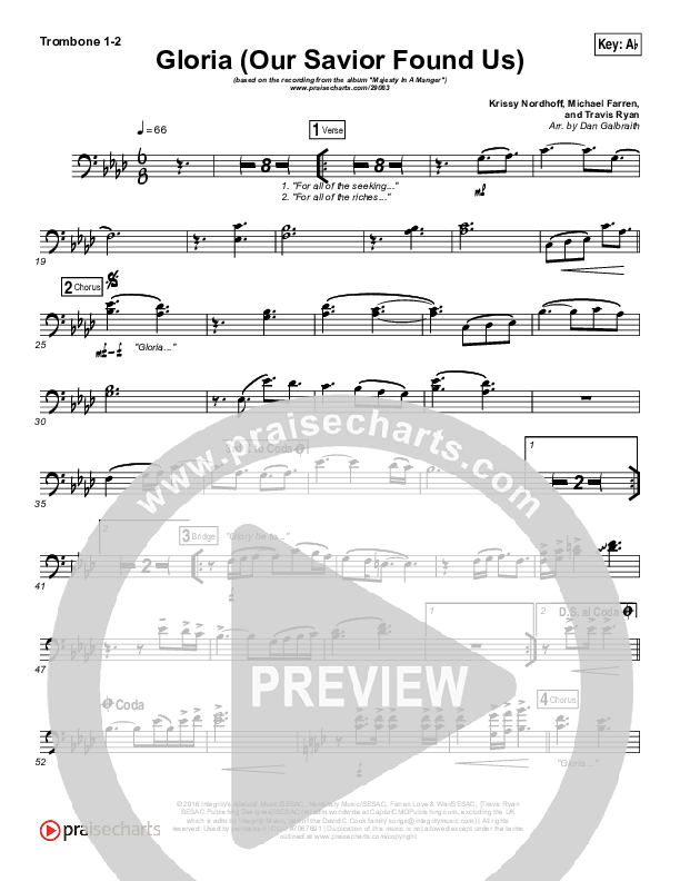 Gloria (Our Savior Found Us) Trombone 1/2 (Darlene Zschech)