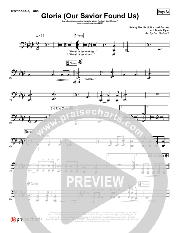 Gloria (Our Savior Found Us) Trombone 3/Tuba (Darlene Zschech)