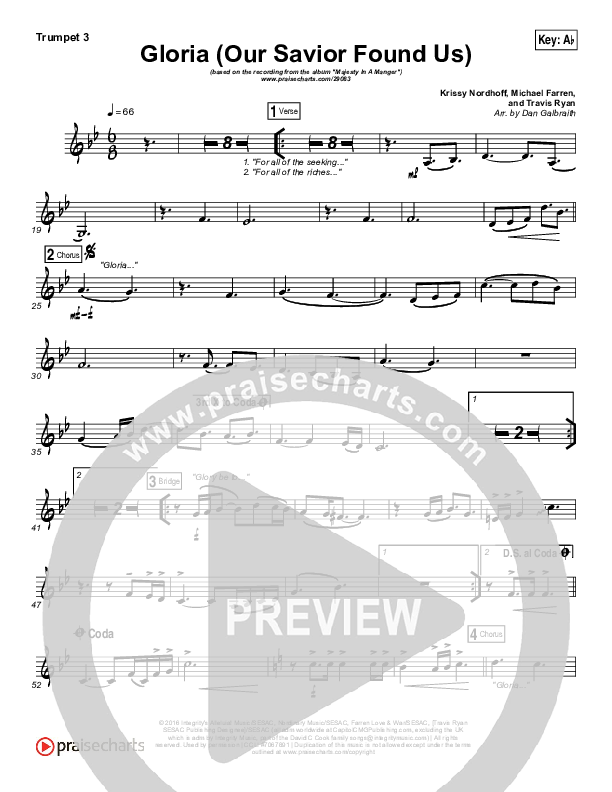 Gloria (Our Savior Found Us) Trumpet 3 (Darlene Zschech)