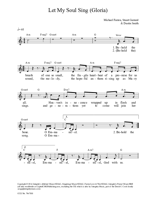 Let My Soul Sing (Gloria) Lead Sheet (Michael Farren)