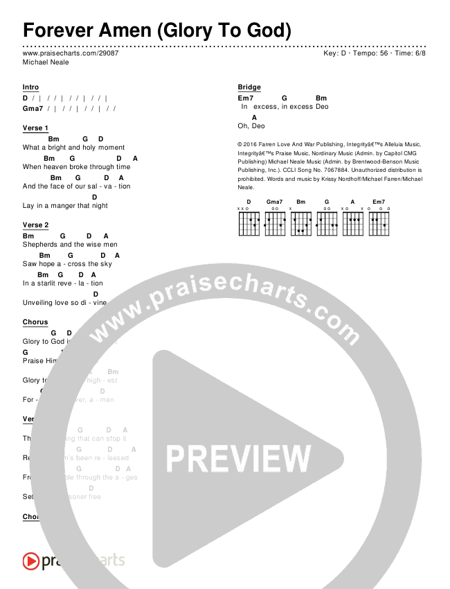 Forever Amen (Glory To God) Chords & Lyrics (Michael Neale)