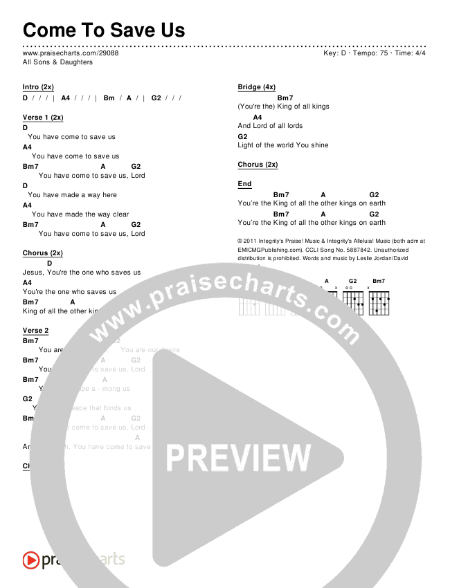 Come To Save Us Chords & Lyrics (All Sons & Daughters)