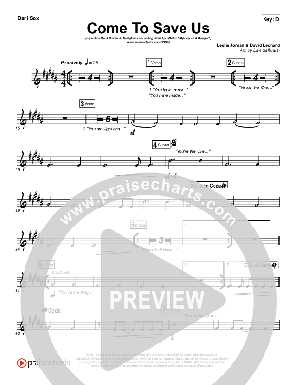 Come To Save Us Bari Sax (All Sons & Daughters)