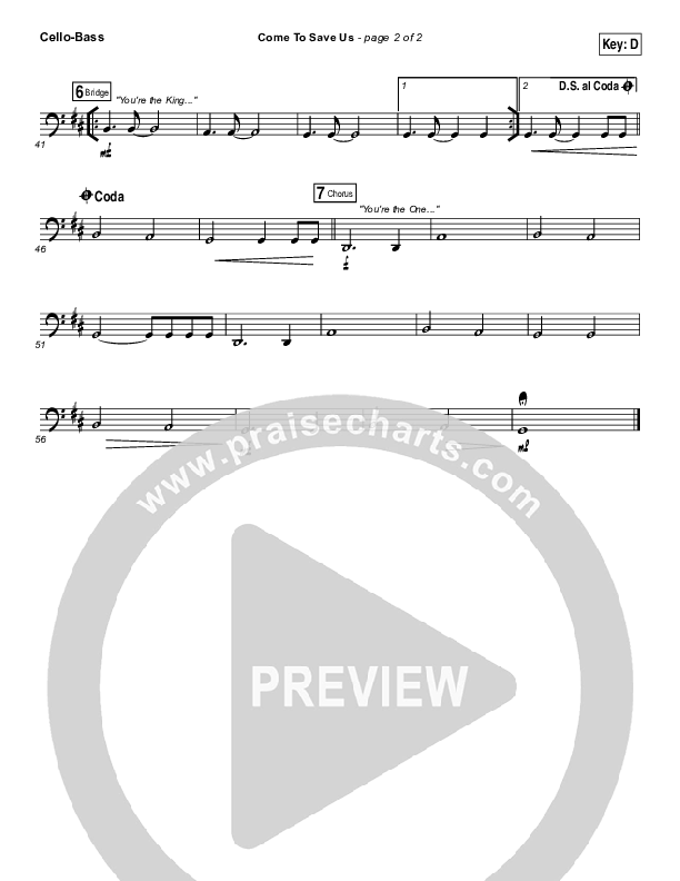 Come To Save Us Cello/Bass (All Sons & Daughters)