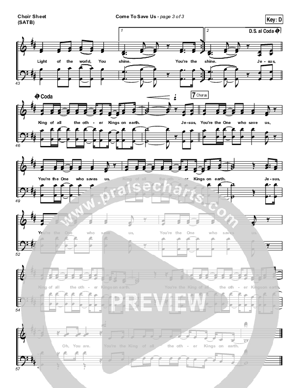 Come To Save Us Choir Sheet (SATB) (All Sons & Daughters)