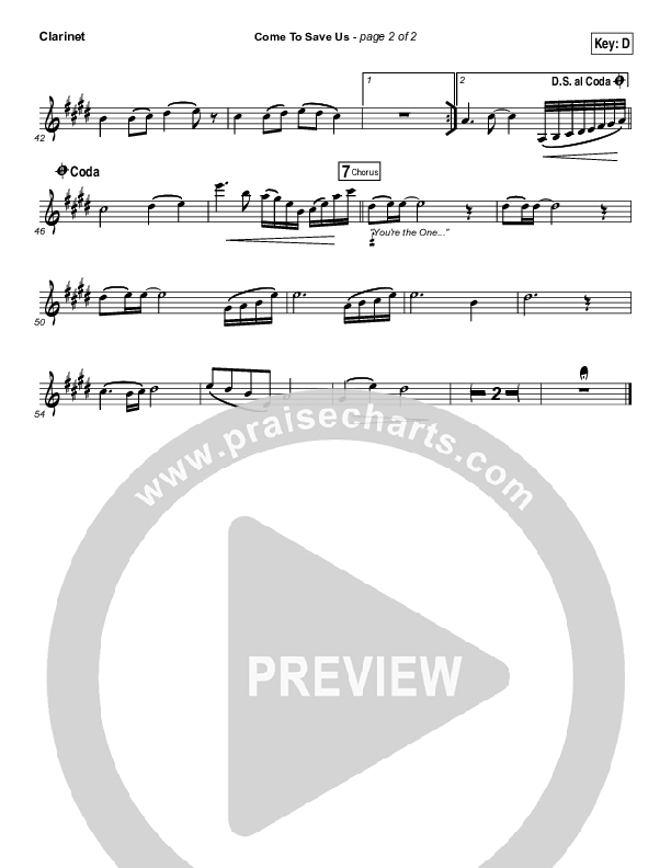 Come To Save Us Clarinet (All Sons & Daughters)