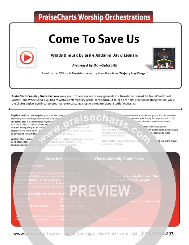 Come To Save Us Cover Sheet (All Sons & Daughters)