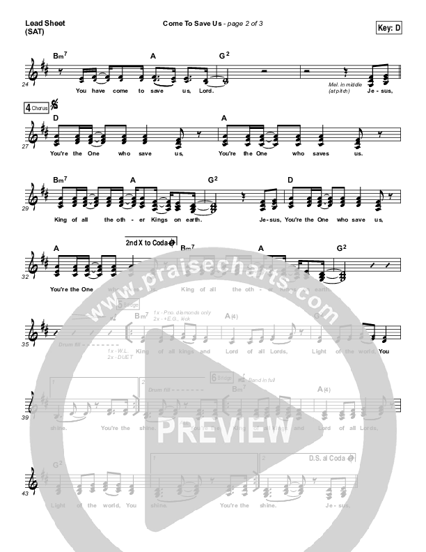 Come To Save Us Lead Sheet (SAT) (All Sons & Daughters)