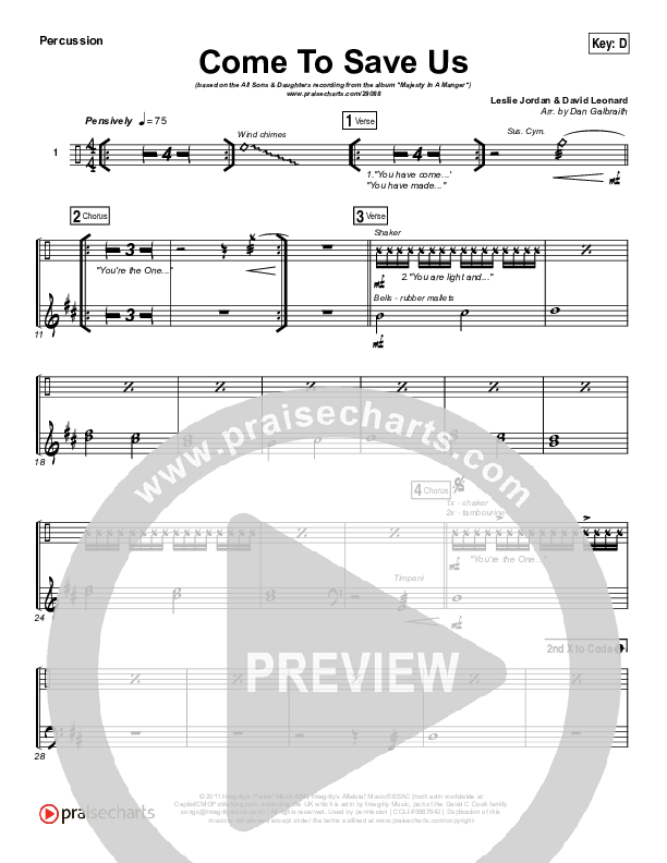 Come To Save Us Percussion (All Sons & Daughters)