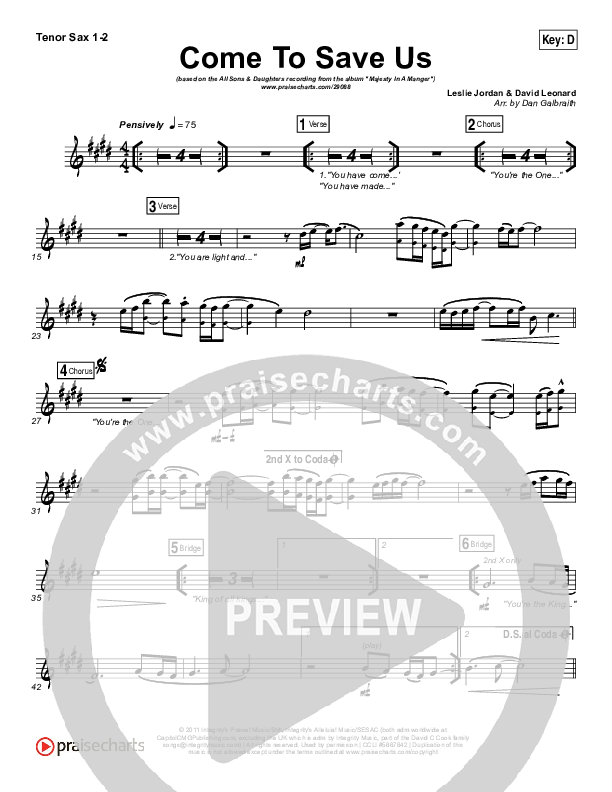 Come To Save Us Tenor Sax 1/2 (All Sons & Daughters)