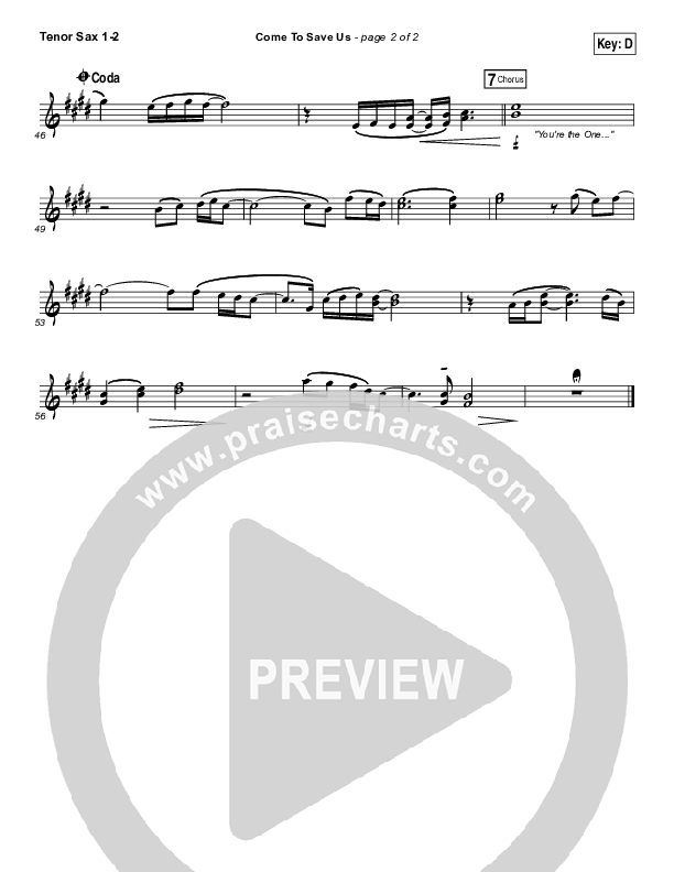 Come To Save Us Tenor Sax 1/2 (All Sons & Daughters)