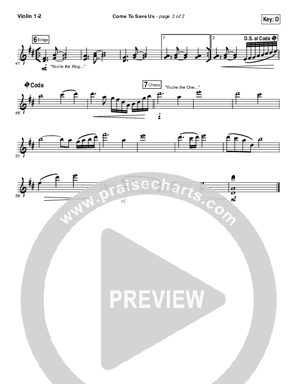 Come To Save Us Violin 1/2 (All Sons & Daughters)