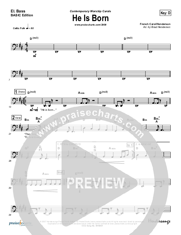 He Is Born Bass Guitar (Andrea Duvall)