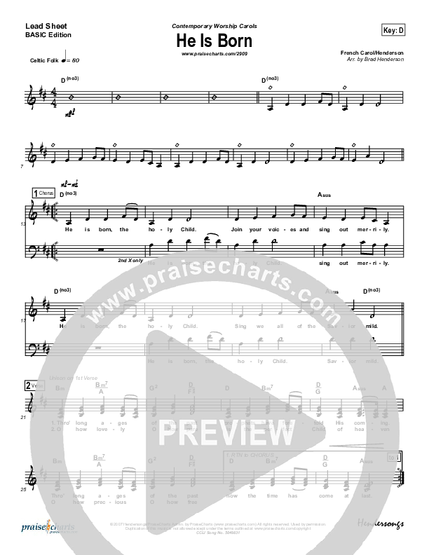 He Is Born Lead Sheet (Andrea Duvall)