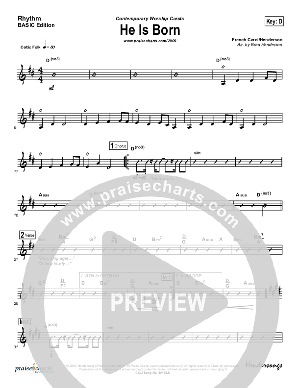 He Is Born Rhythm Chart (Andrea Duvall)