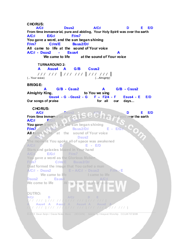 The Sound Of Your Voice Chords & Lyrics (Dean Salyn)