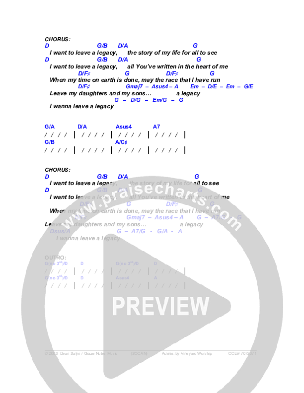 Legacy Chords & Lyrics (Dean Salyn)