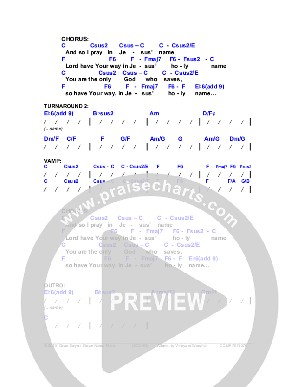 In Jesus' Name Chords & Lyrics (Dean Salyn)