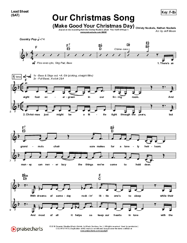 Our Christmas Song (Make Good Your Christmas Day) Lead Sheet (SAT) (Christy Nockels)