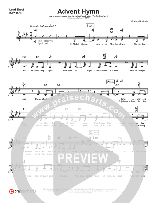 Advent Hymn Lead Sheet (Melody) (Christy Nockels)
