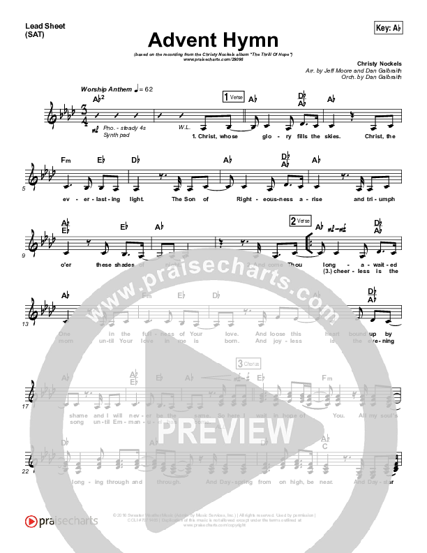 Advent Hymn Lead Sheet (SAT) (Christy Nockels)