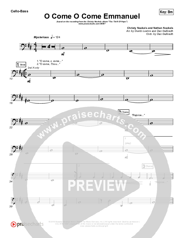 O Come O Come Emmanuel Cello/Bass (Christy Nockels)