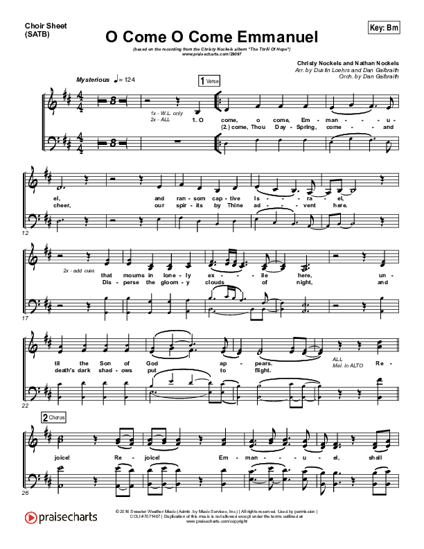 O Come O Come Emmanuel Choir Sheet (SATB) (Christy Nockels)