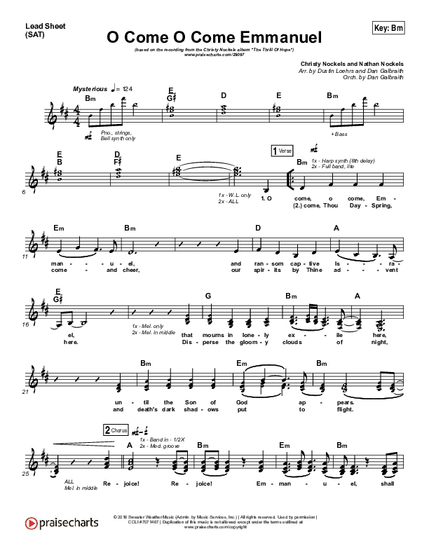 O Come O Come Emmanuel Lead Sheet (SAT) (Christy Nockels)