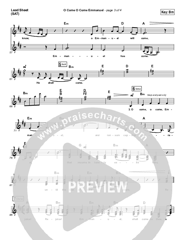 O Come O Come Emmanuel Lead Sheet (SAT) (Christy Nockels)