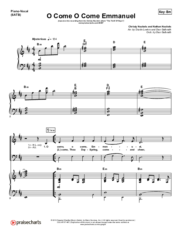 O Come O Come Emmanuel Piano/Vocal Pack (Christy Nockels)