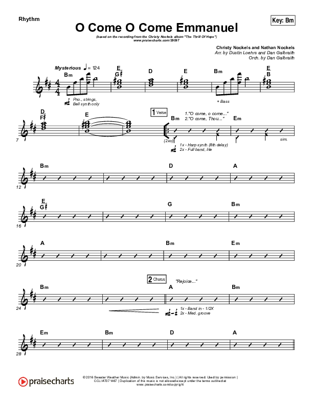 O Come O Come Emmanuel Rhythm Chart (Christy Nockels)