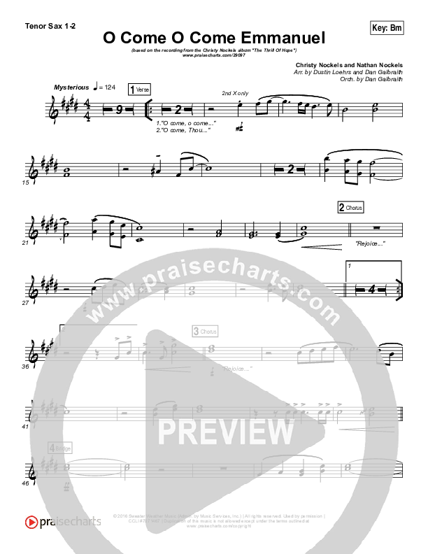 O Come O Come Emmanuel Tenor Sax 1/2 (Christy Nockels)