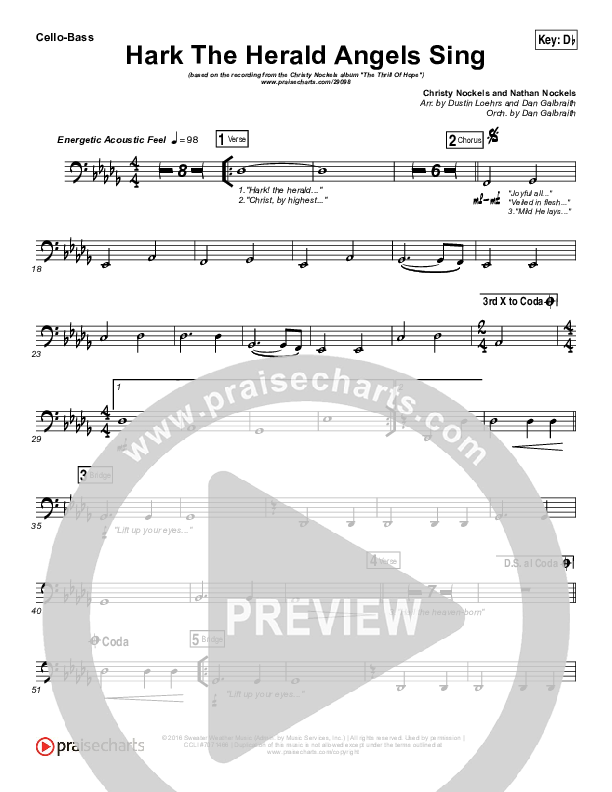Hark The Herald Angels Sing (O Come Let Us Adore Him) Cello/Bass (Christy Nockels)