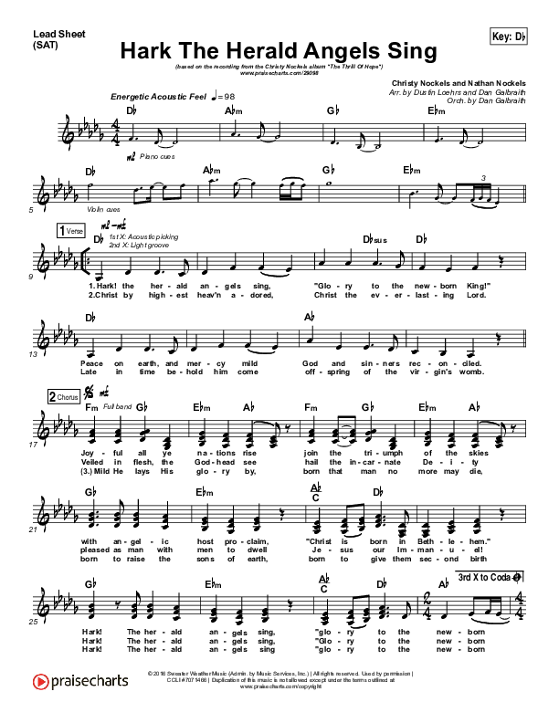 Hark The Herald Angels Sing (O Come Let Us Adore Him) Lead Sheet (SAT) (Christy Nockels)