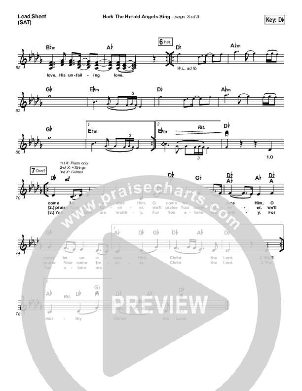 Hark The Herald Angels Sing (O Come Let Us Adore Him) Lead Sheet (SAT) (Christy Nockels)