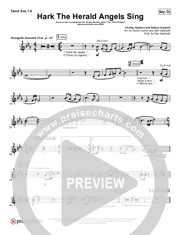 Hark The Herald Angels Sing (O Come Let Us Adore Him) Tenor Sax 1/2 (Christy Nockels)