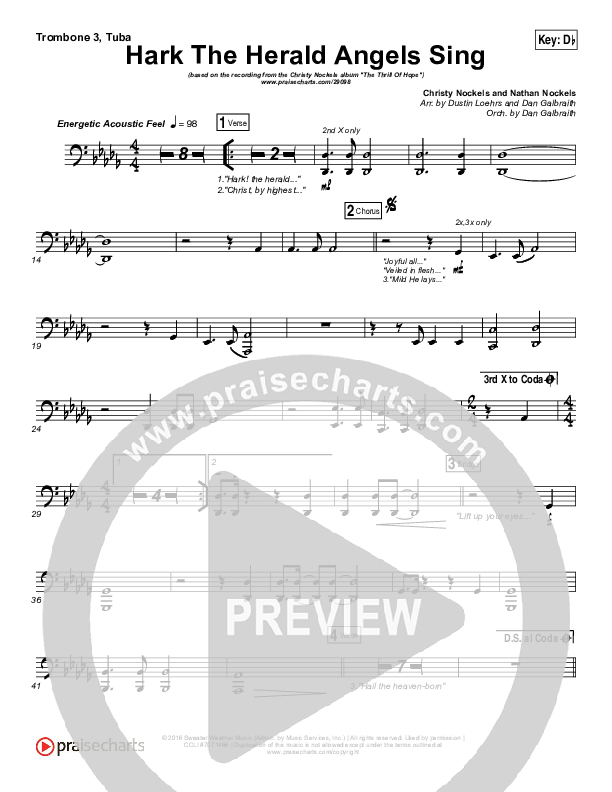 Hark The Herald Angels Sing (O Come Let Us Adore Him) Trombone 3/Tuba (Christy Nockels)