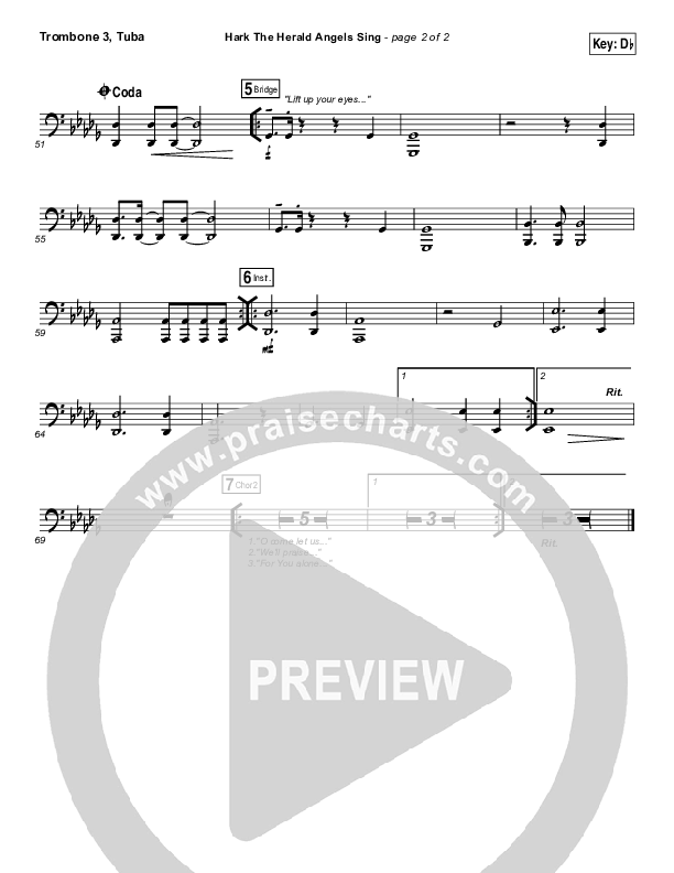 Hark The Herald Angels Sing (O Come Let Us Adore Him) Trombone 3/Tuba (Christy Nockels)