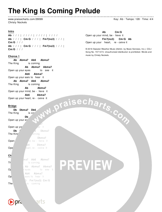 The King Is Coming Prelude Chords & Lyrics (Christy Nockels)